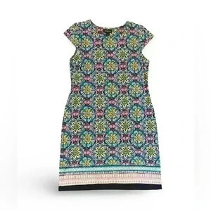 Liz Claiborne Print Cap Sleeve Shift Dress Size 14 EUC